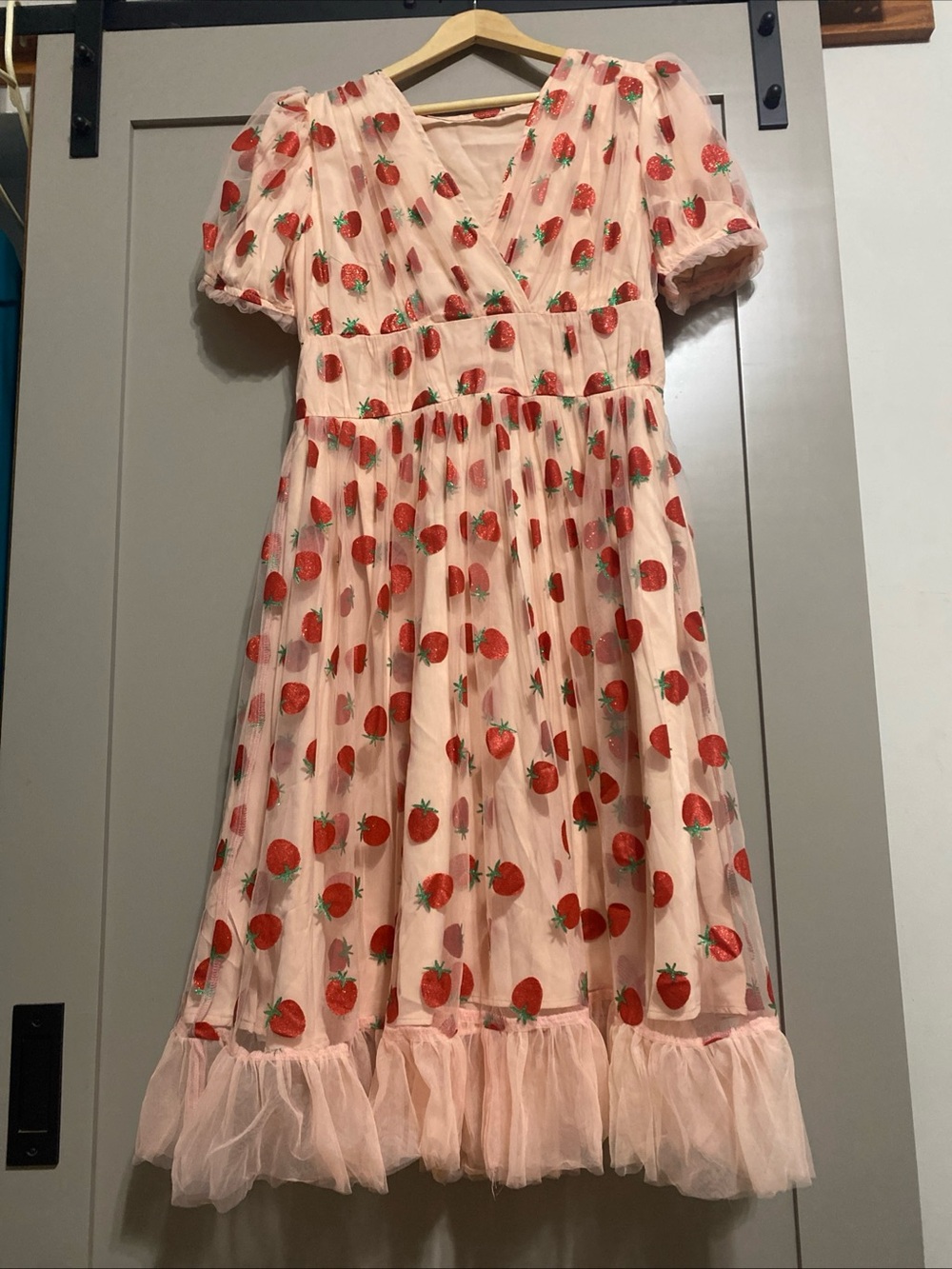 Women's Pink Strawberry-Print Maxi Dress